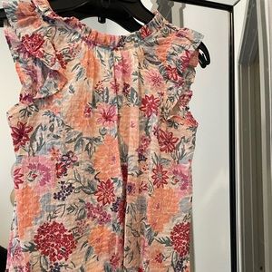 Sleeveless top from Loft, floral XS with ruffled collar